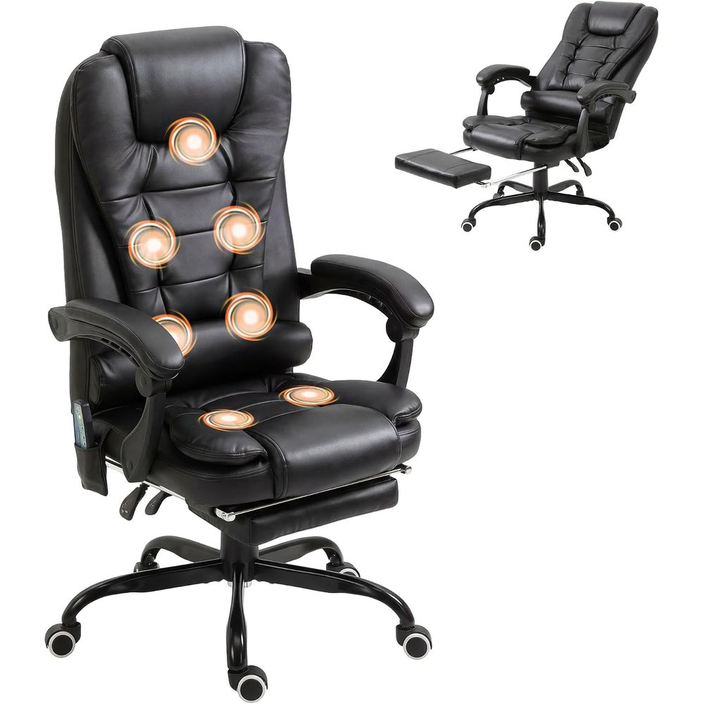 Massage - 7-punts vibrerende massagestoel, hoge rugleuning, zwart