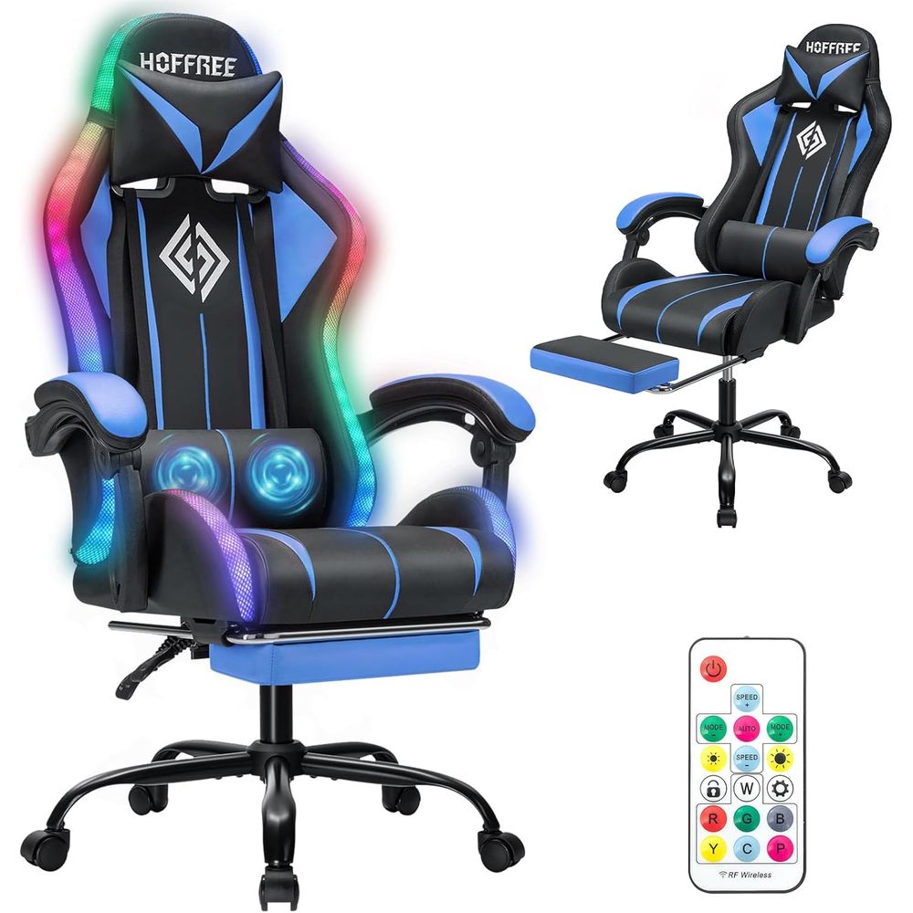 Massage - LED-gamingstoel met massage RGB-verlichting Computer Game